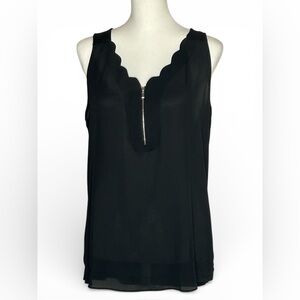 NWT Fortune + Ivy Shawnece Scalloped Trim Mixed media TANK size XL BLACK
